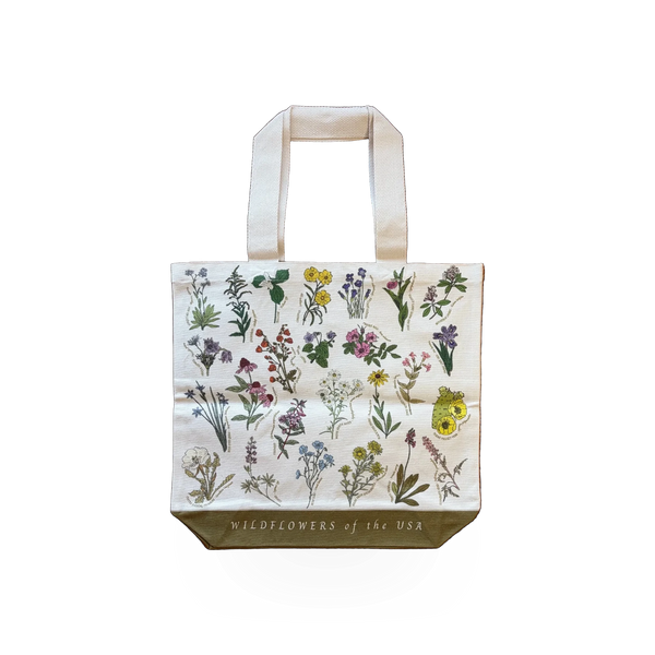 Canvas tote bag featuring wildflowers of the USA with a nature-inspired design by McGovern Maps.