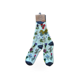 Colorful sock featuring wildflowers of the USA, designed by McGovern Maps, showcasing vibrant floral patterns and detailed botanical illustrations.