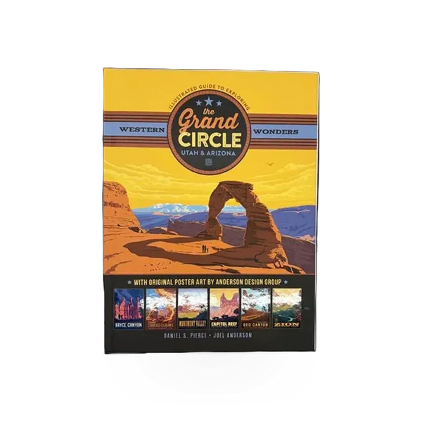 Hardcover book titled Grand Circle Western Wonders by Pumpernickel Press, featuring illustrations of western landscapes and landmarks.