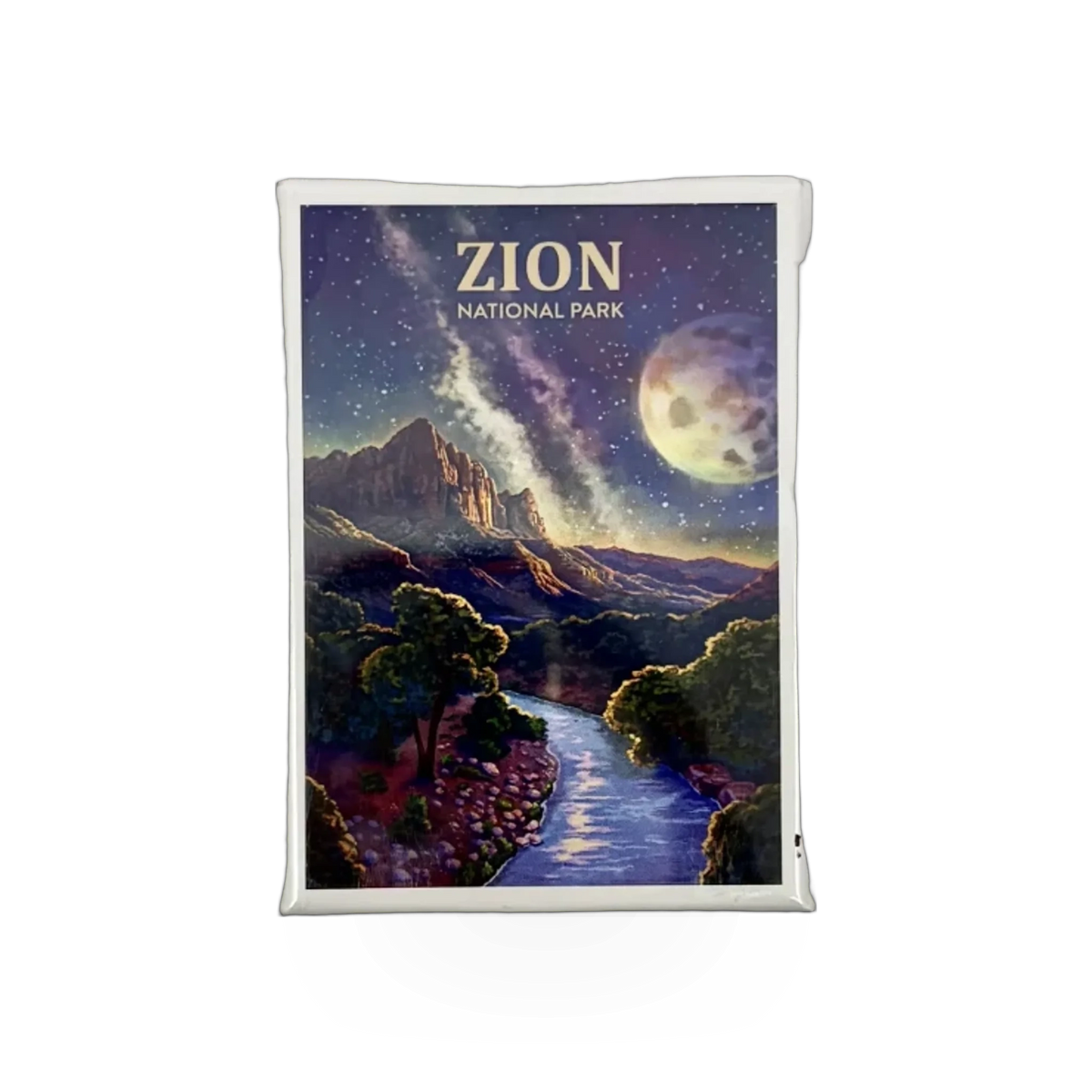Lantern Press Watchman Milky Way magnet badge with a celestial galaxy design on a metal surface.