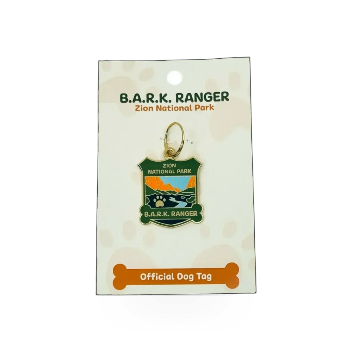 Eagle River Designs BARK Ranger dog tag with Zion theme, featuring detailed engraved design for pet identification.