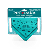 Dog wearing a colorful BARK Ranger pet bandana in assorted colors, small/large size, made by Impact Photographics.