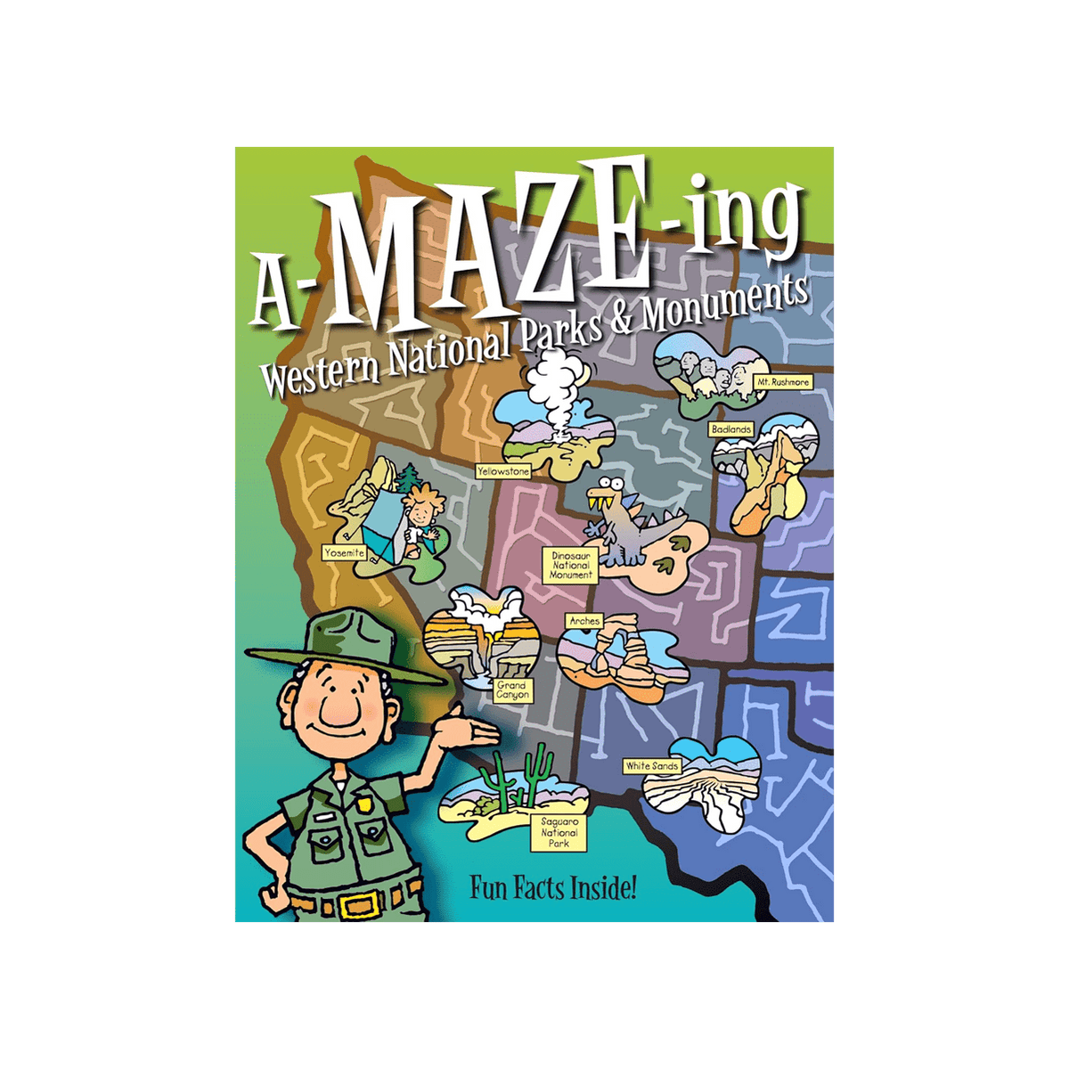 A Simon & Schuster book titled "Amazing Western National Parks" showcasing colorful cover art with scenic national park images.