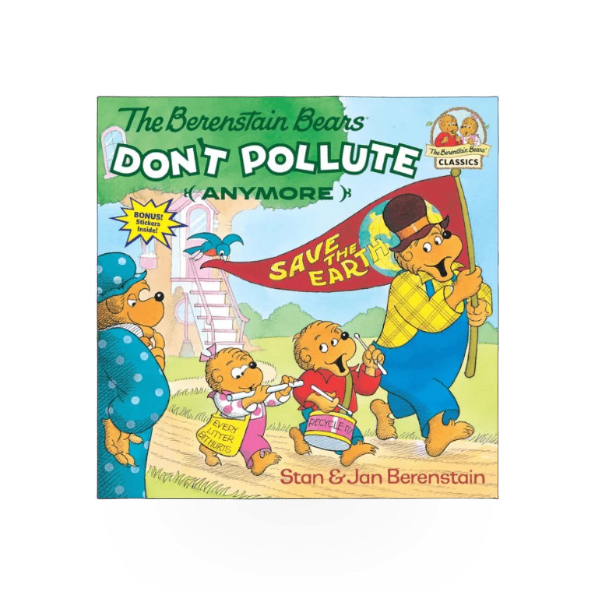 Children's book titled "Bernstein Bears Don't Pollute" by Penguin Random House, featuring colorful cover art with Bernstein Bears characters.