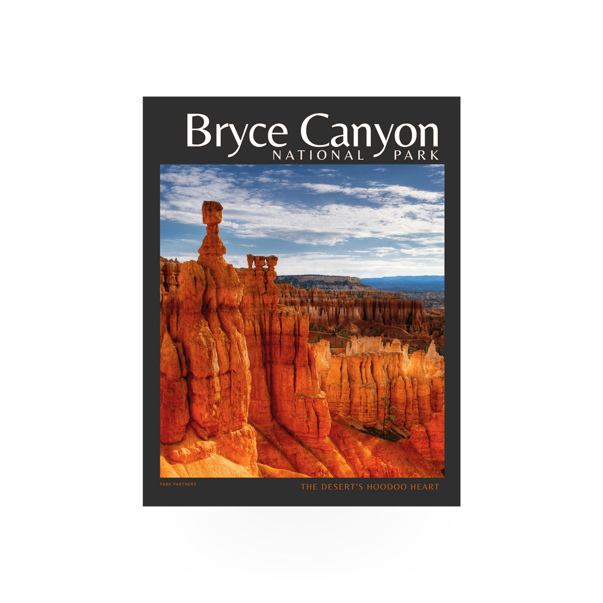 Book titled Bryce Canyon The Desert Hoodoo by Park Partners, showcasing desert landscape and hoodoo formations on the cover.
