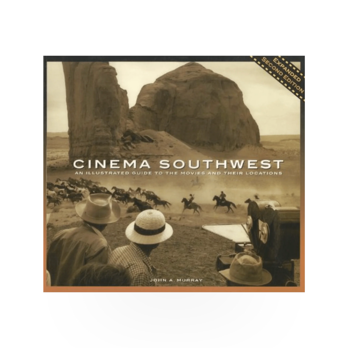 Book cover for Cinema Southwest 2nd Edition by Canyonlands NHA, featuring images and text related to southwestern cinema history.