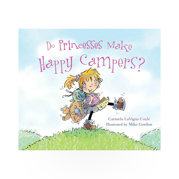 Cover of "Do Princesses Make Happy Campers" by Simon & Schuster, a children's book with colorful princess illustrations.