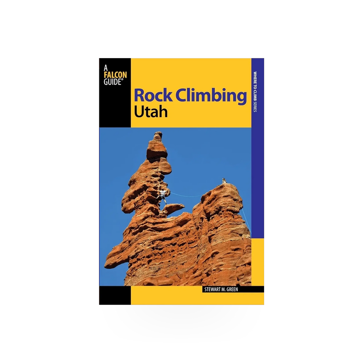 Simon & Schuster book "Falcon Rock Climbing Utah" featuring a mountain landscape on the cover.