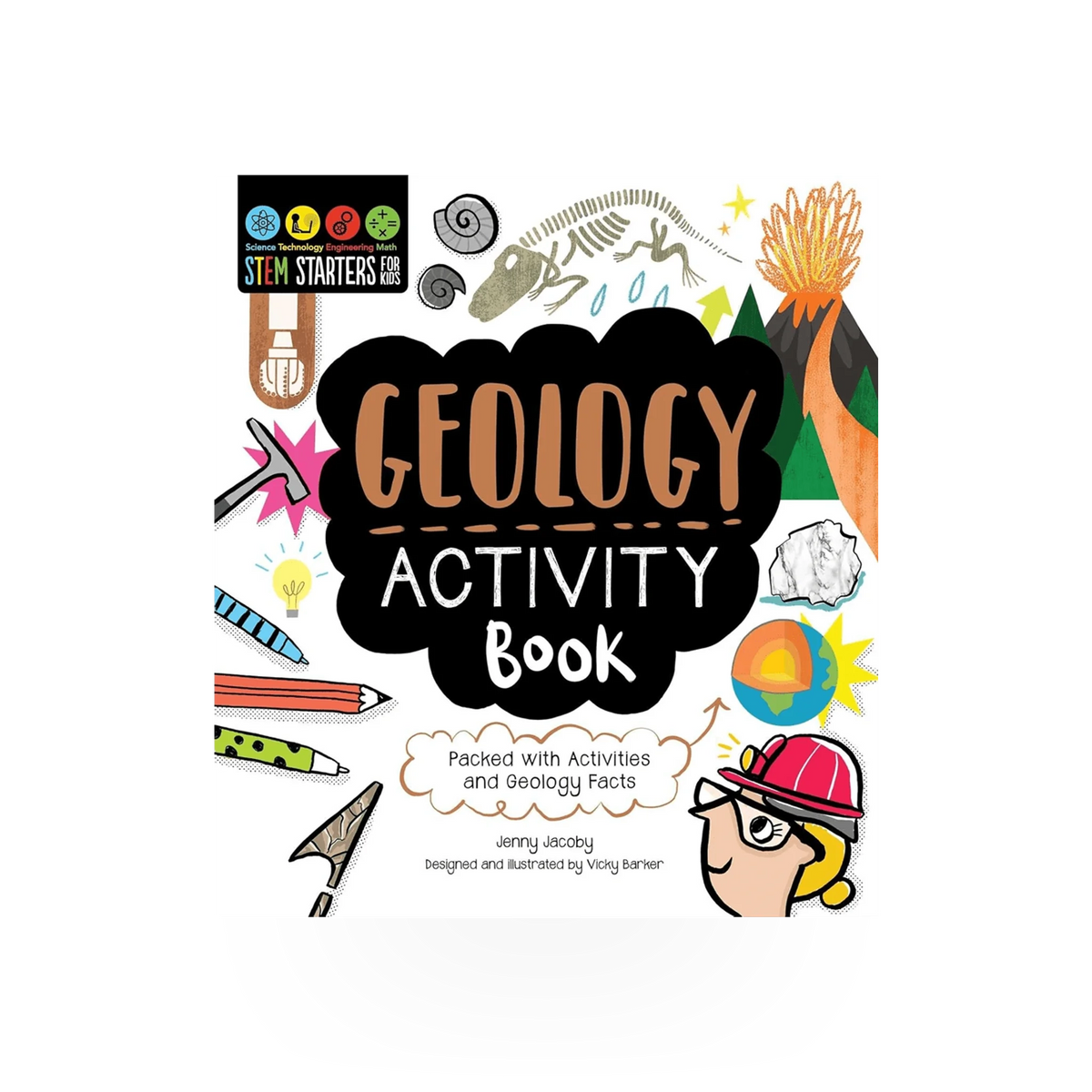Simon & Schuster geology activity book for STEM learning, featuring colorful illustrations and engaging educational activities.