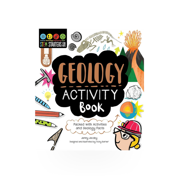 Simon & Schuster geology activity book for STEM learning, featuring colorful illustrations and engaging educational activities.