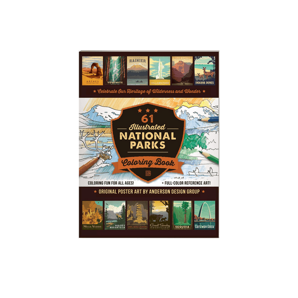 Illustrated National Park coloring book by Pumpernickel Press featuring nature scenes and outdoor landscapes on the cover.