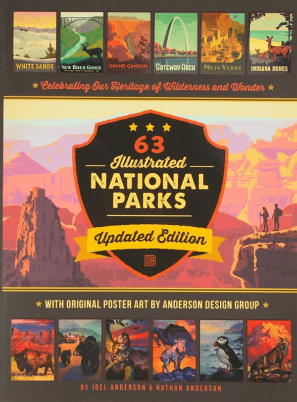 Illustrated book about national parks by Pumpernickel Press, featuring colorful outdoor landscape illustrations.