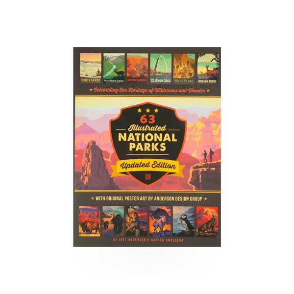 Illustrated National Parks book by Pumpernickel Press featuring colorful landscape illustrations and scenic photography on the cover.