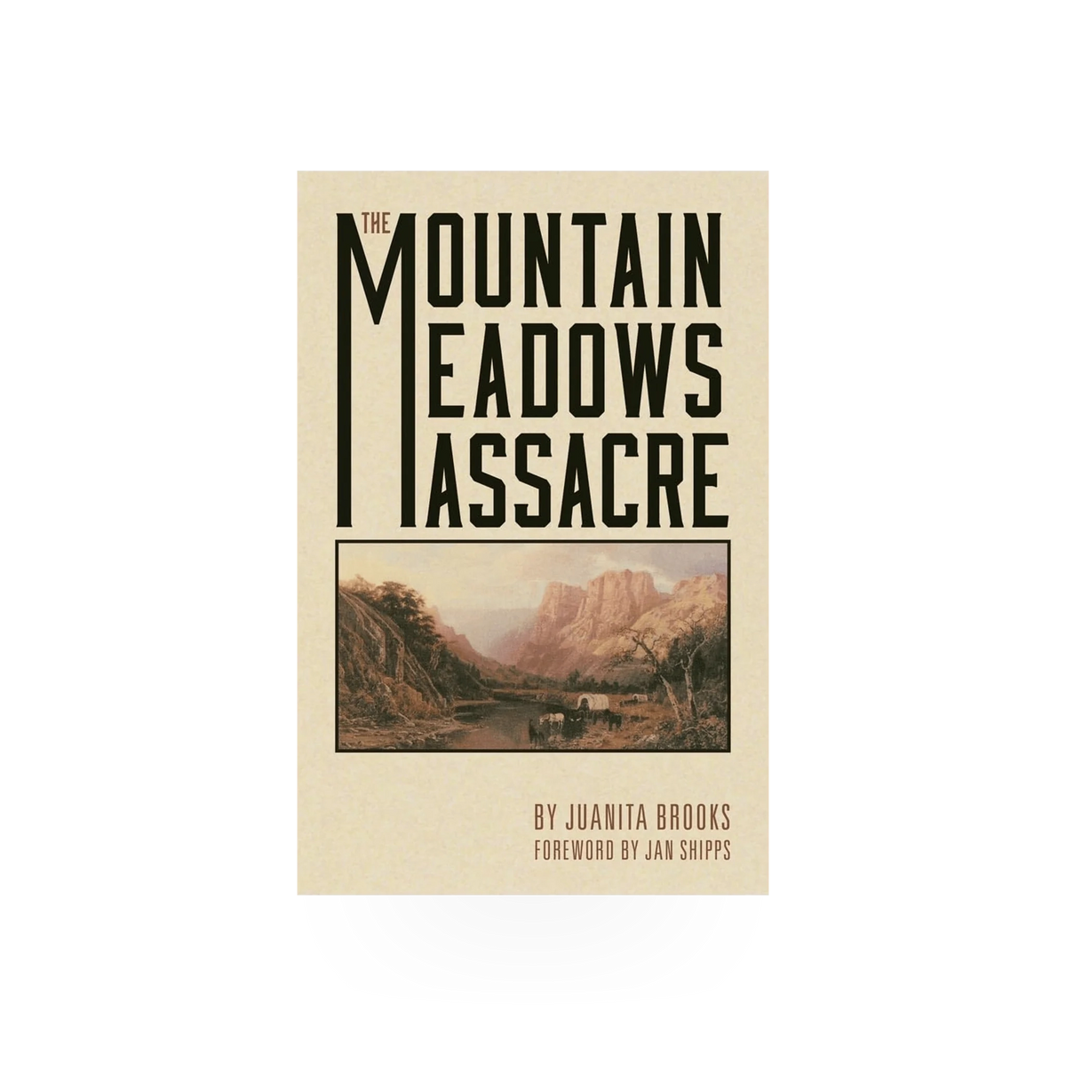 Paperback book titled Mountain Meadow Massacre by Longleaf Services, Inc., featuring a cover image related to the historical event.