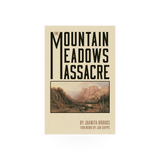 Paperback book titled Mountain Meadow Massacre by Longleaf Services, Inc., featuring a cover image related to the historical event.