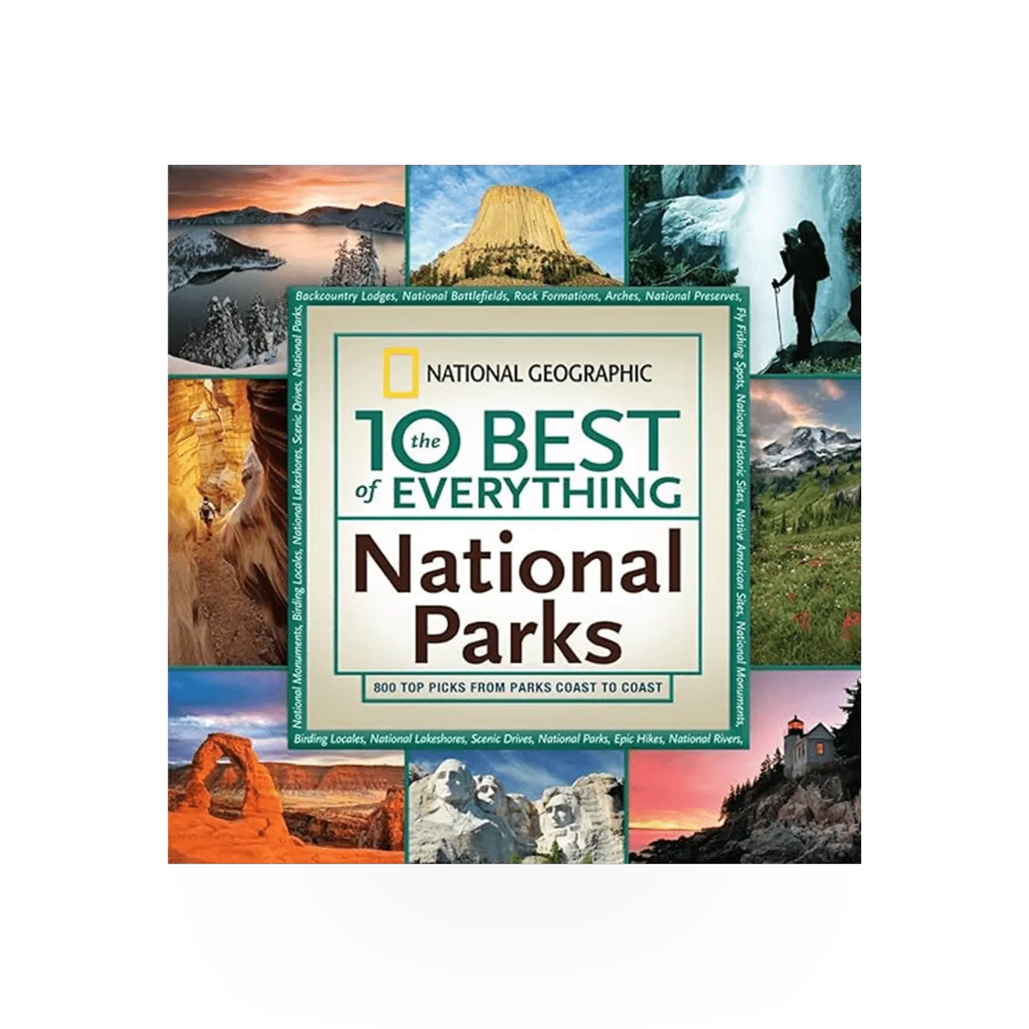 National Geographic's "10 Best Everything Natl Parks" book by Penguin Random House featuring scenic park images and informational pages.