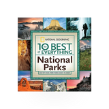 National Geographic's "10 Best Everything Natl Parks" book by Penguin Random House featuring scenic park images and informational pages.