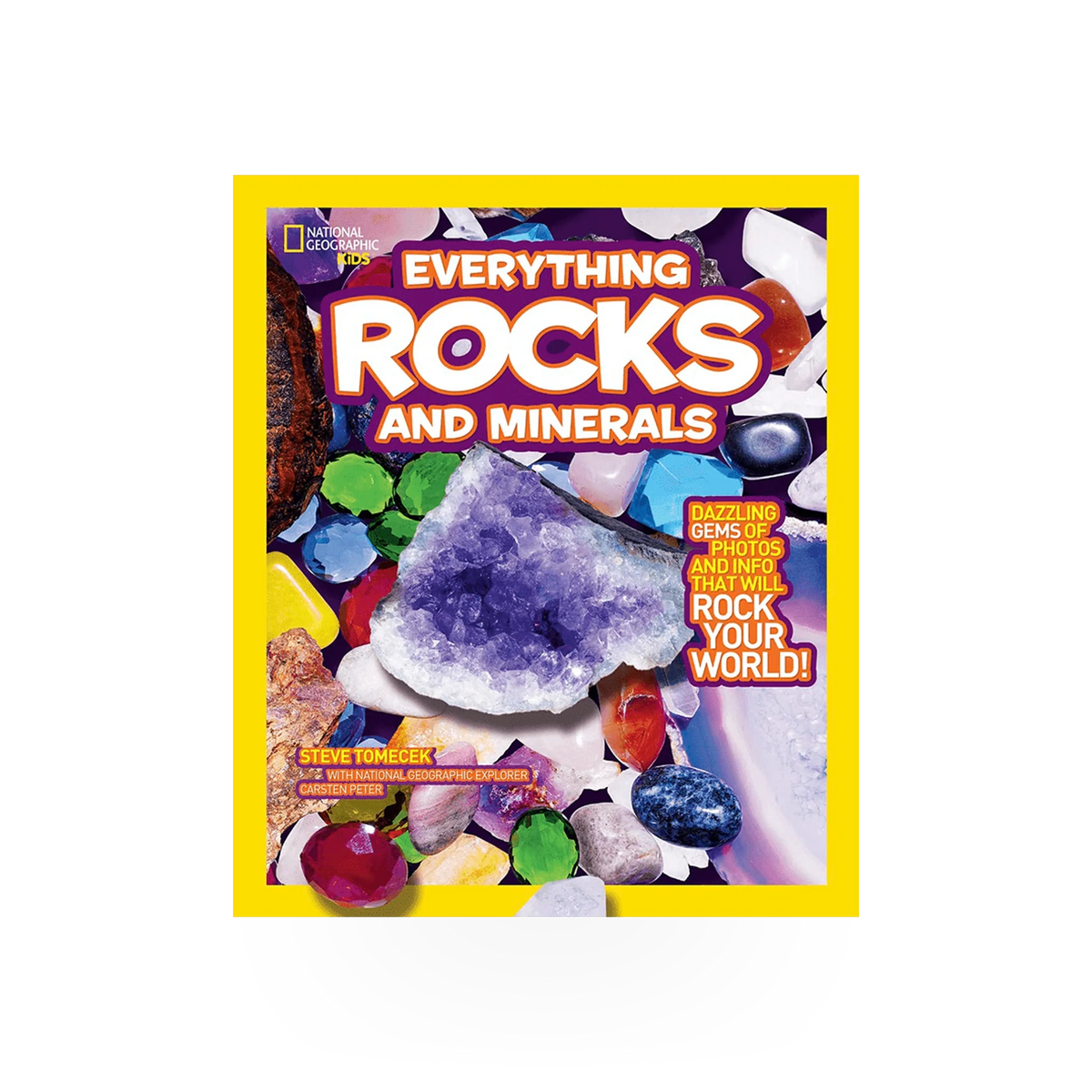 National Geographic Everything Rocks & Minerals book by Penguin Random House showing colorful cover with rocks and mineral illustrations.