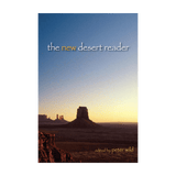 Open book titled "New Desert Reader" from Chicago Distribution Center, showing pages with desert-themed illustrations.