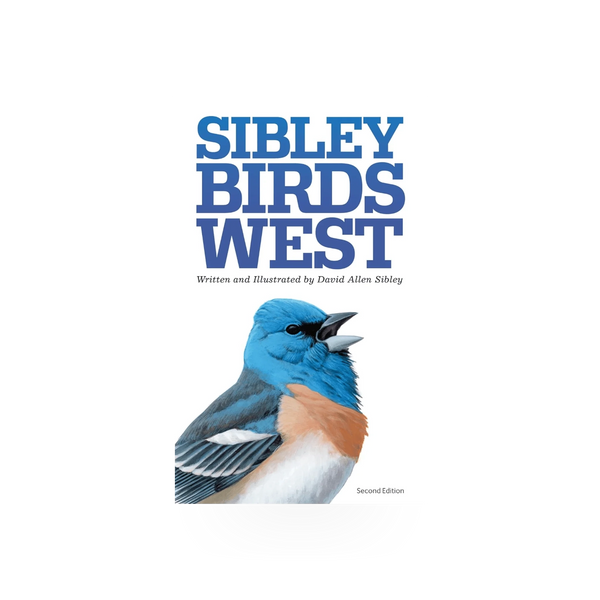 Sibley Birds West book by Penguin Random House, featuring a detailed cover with bird illustrations and West Coast bird guide information.