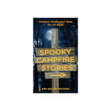 Spooky Campfire Stories book by Simon & Schuster, featuring a dark cover with ghostly illustrations and campfire scene.