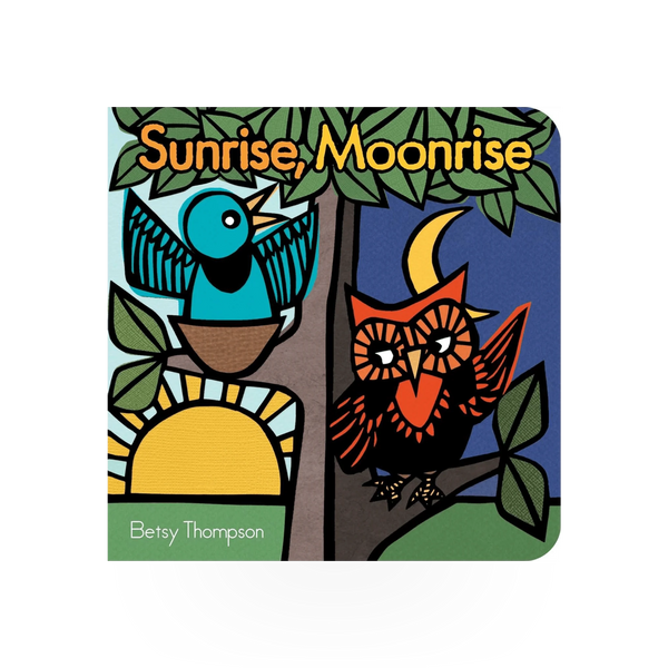 Sunrise and Moonrise board book by Simon & Schuster featuring colorful illustrations of day and night scenes for children.