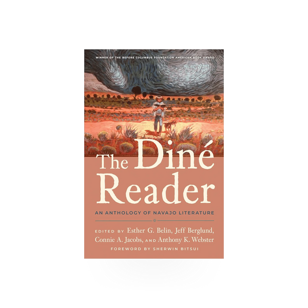 The Dine' Reader book published by Chicago Distribution Center, featuring a cover with Native American artwork and title.
