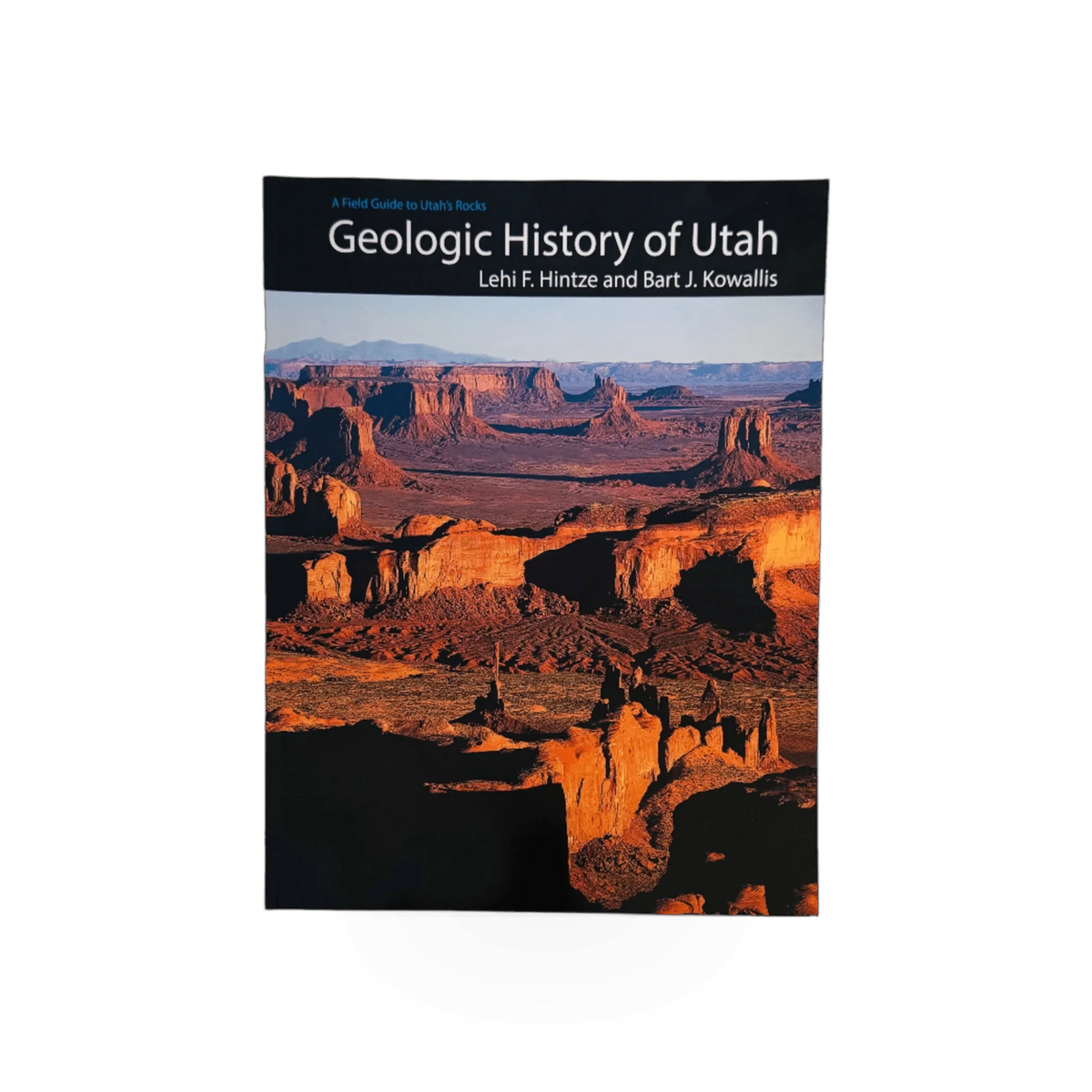 A hardcover book titled "The Geological History of Utah" by BYU Geology, featuring a geological map on the cover.