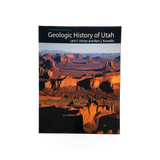A hardcover book titled "The Geological History of Utah" by BYU Geology, featuring a geological map on the cover.