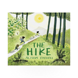 A hardcover copy of "The Hike" book published by Chronicle Books, featuring outdoors-themed cover art.