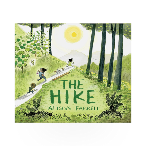 A hardcover copy of "The Hike" book published by Chronicle Books, featuring outdoors-themed cover art.