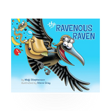 Hardcover book titled "The Ravenous Raven" by Grand Canyon Conservancy, featuring a detailed cover illustration.