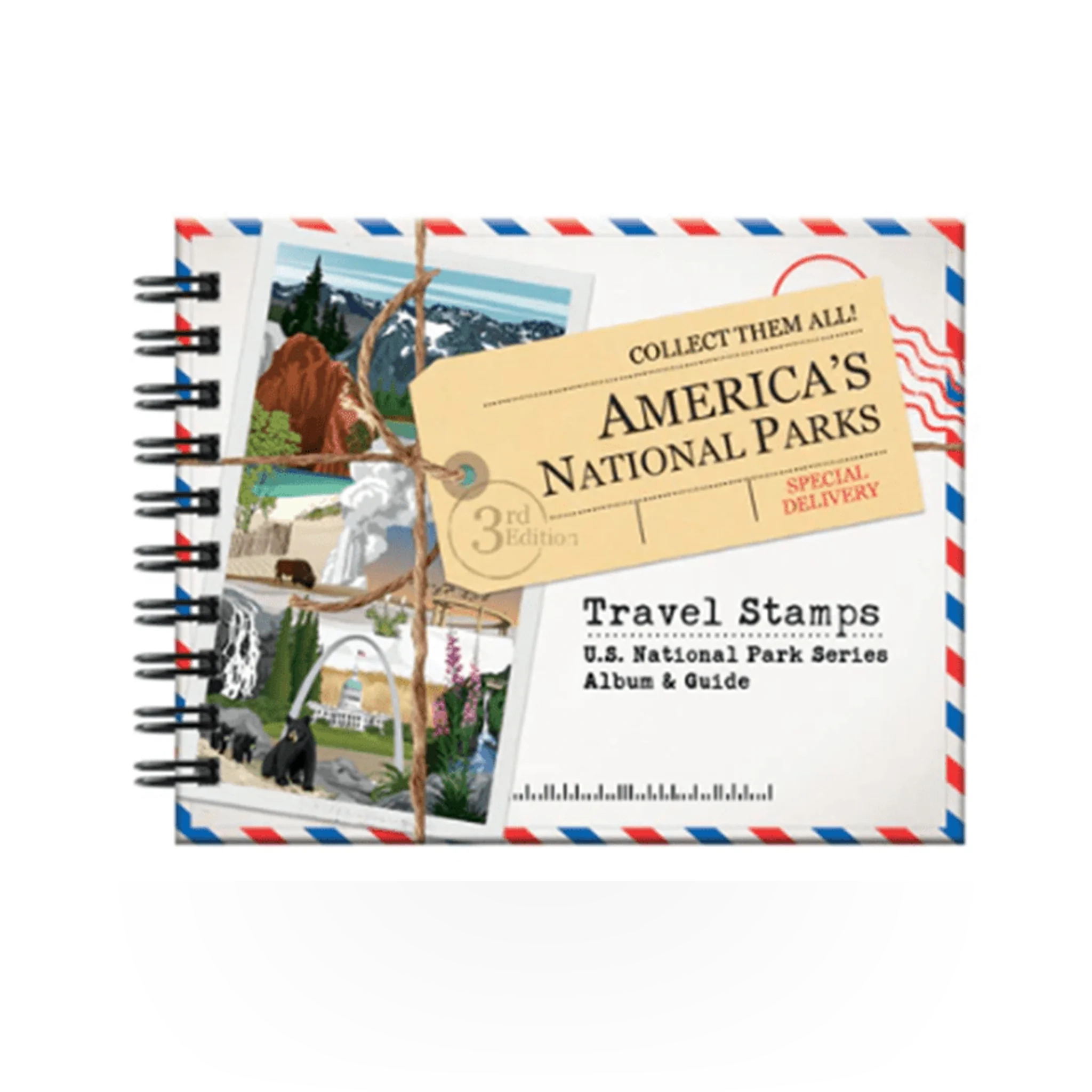 Travel Stamps US National Parks travel stamp album book with colorful pages for collecting park stamps and memorabilia.