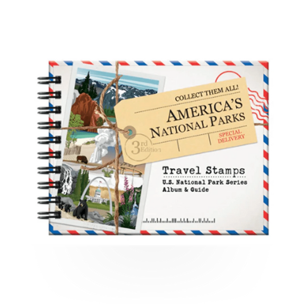 Travel Stamps US National Parks travel stamp album book with colorful pages for collecting park stamps and memorabilia.