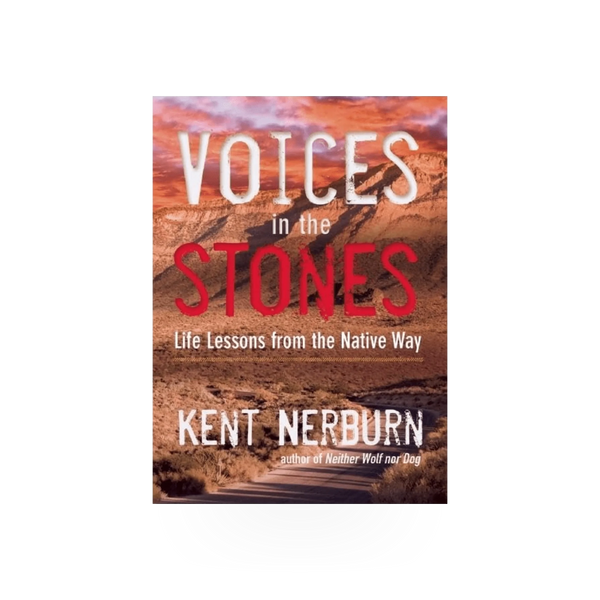 Paperback book titled Voices In The Stones by Ingram, featuring a cover with earthy tones and stone imagery.