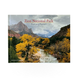 Book titled "Zion National Park Past and Present" by Rick Pieros Photography, showing a scenic Zion Park landscape on the cover.