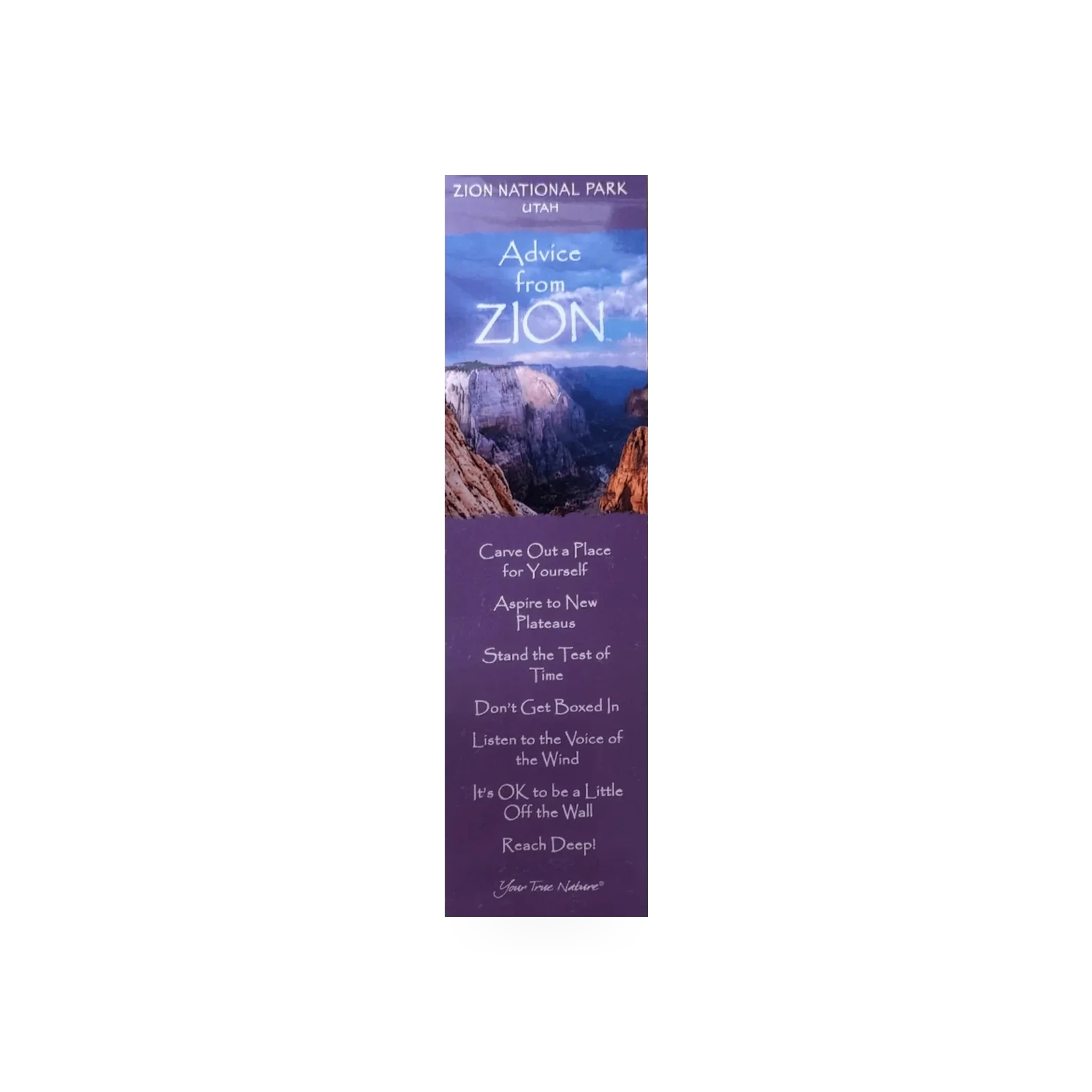 VA bookmark featuring advice from Zion Canyon with scenic landscape design by Your True Nature.