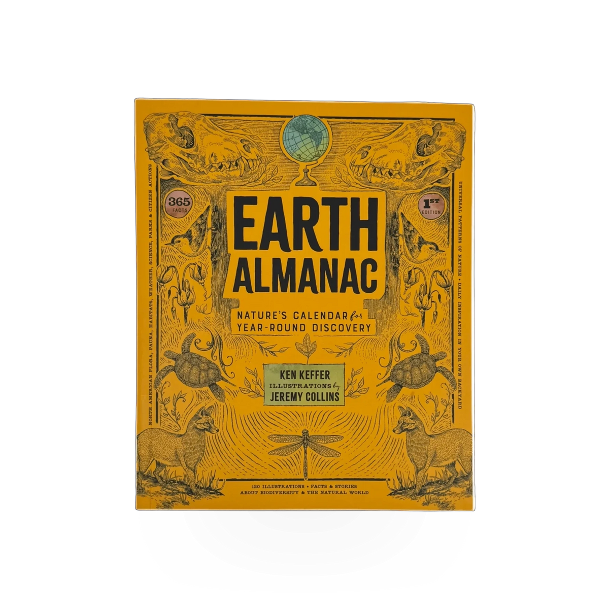 Earth Almanac Nature’s Calendar from Mountaineers Books, featuring a detailed seasonal landscape on the pub calendar.