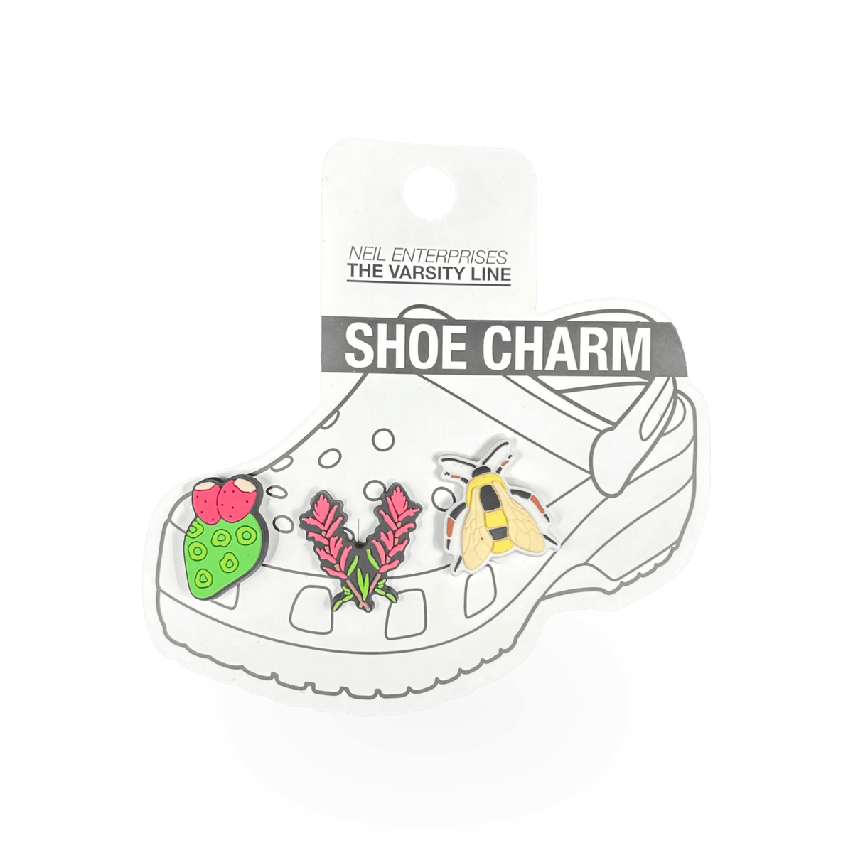 Varsity Line Neil Enterprises Zion Flora shoe charm with colorful floral design on a small metal charm for shoes.