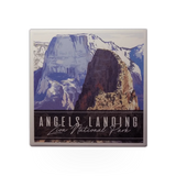Lantern Press coaster featuring a detailed illustration of Angels Landing in Utah, perfect for protecting surfaces.