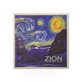 Lantern Press Starry Night coaster with a vibrant night sky and swirling stars, made of durable material for protecting surfaces.