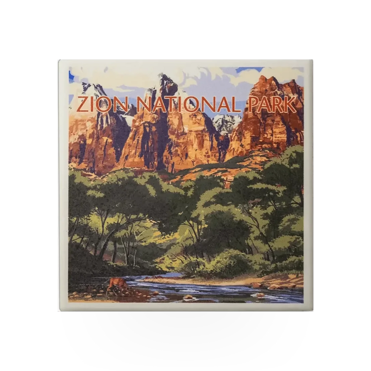 Lantern Press Virgin River coaster with scenic design, ceramic surface, and cork backing for protection and style.