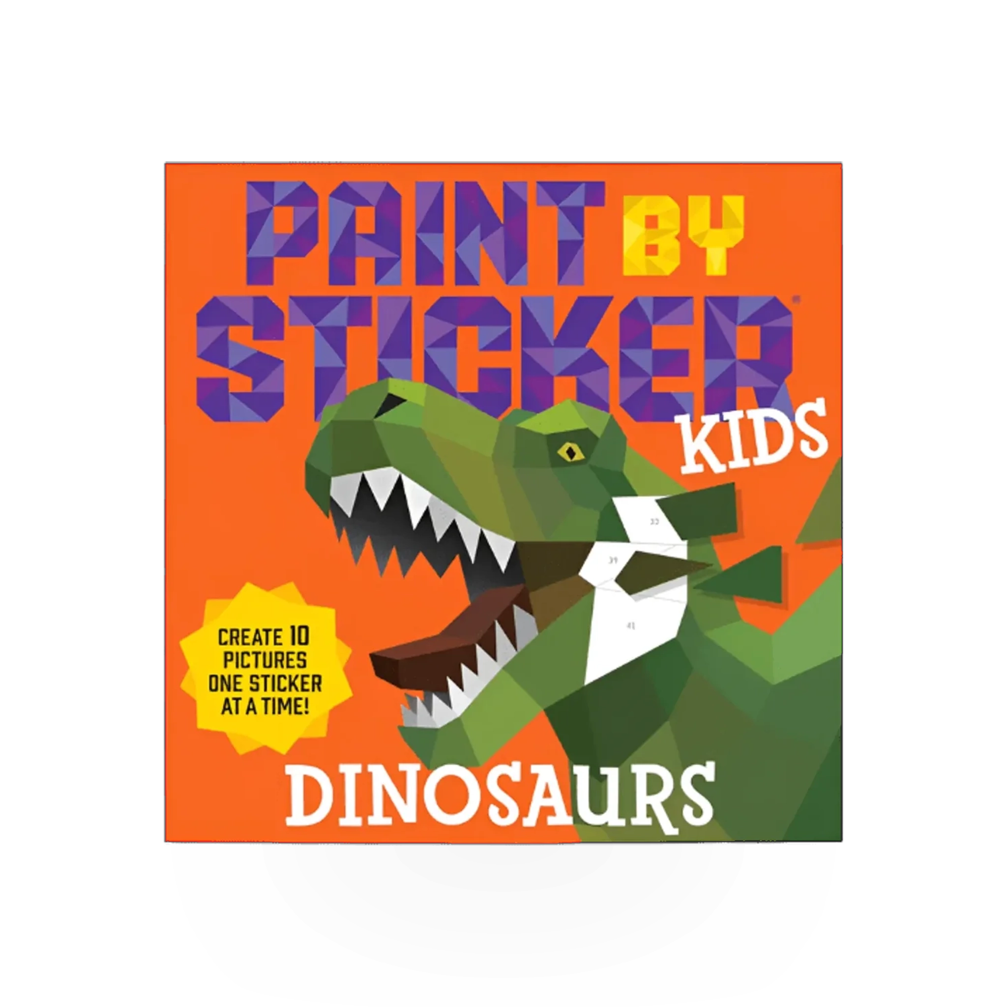 Color Paint by Sticker Book featuring dinosaurs, with vibrant illustrations and sticker pages for creative coloring.