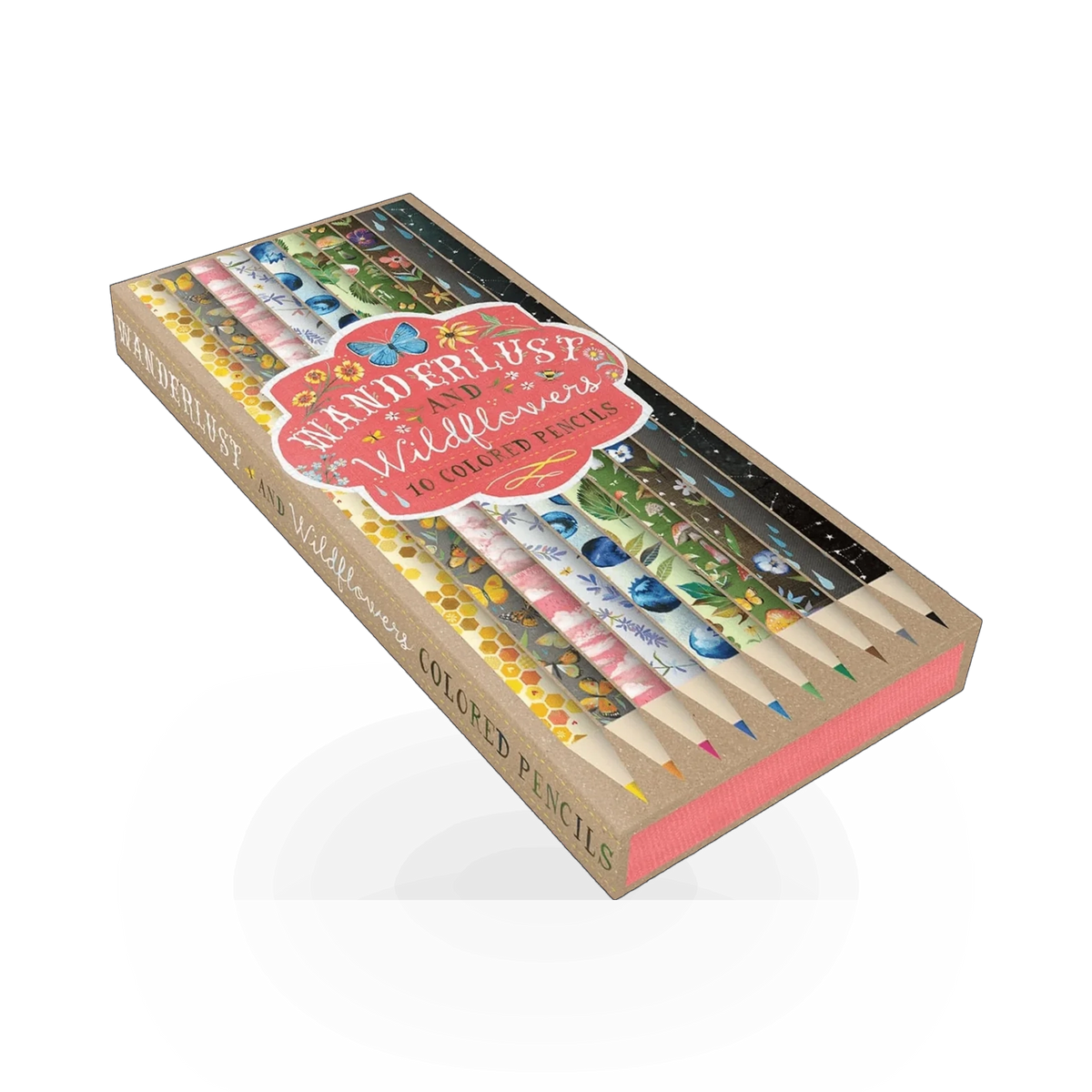 Vibrant Wanderlust color pencil set by Chronicle Books featuring a variety of colored pencils arranged in a display.