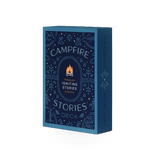 A deck of Campfire Stories cards by Mountaineers Books featuring outdoor and adventure-themed storytelling prompts.