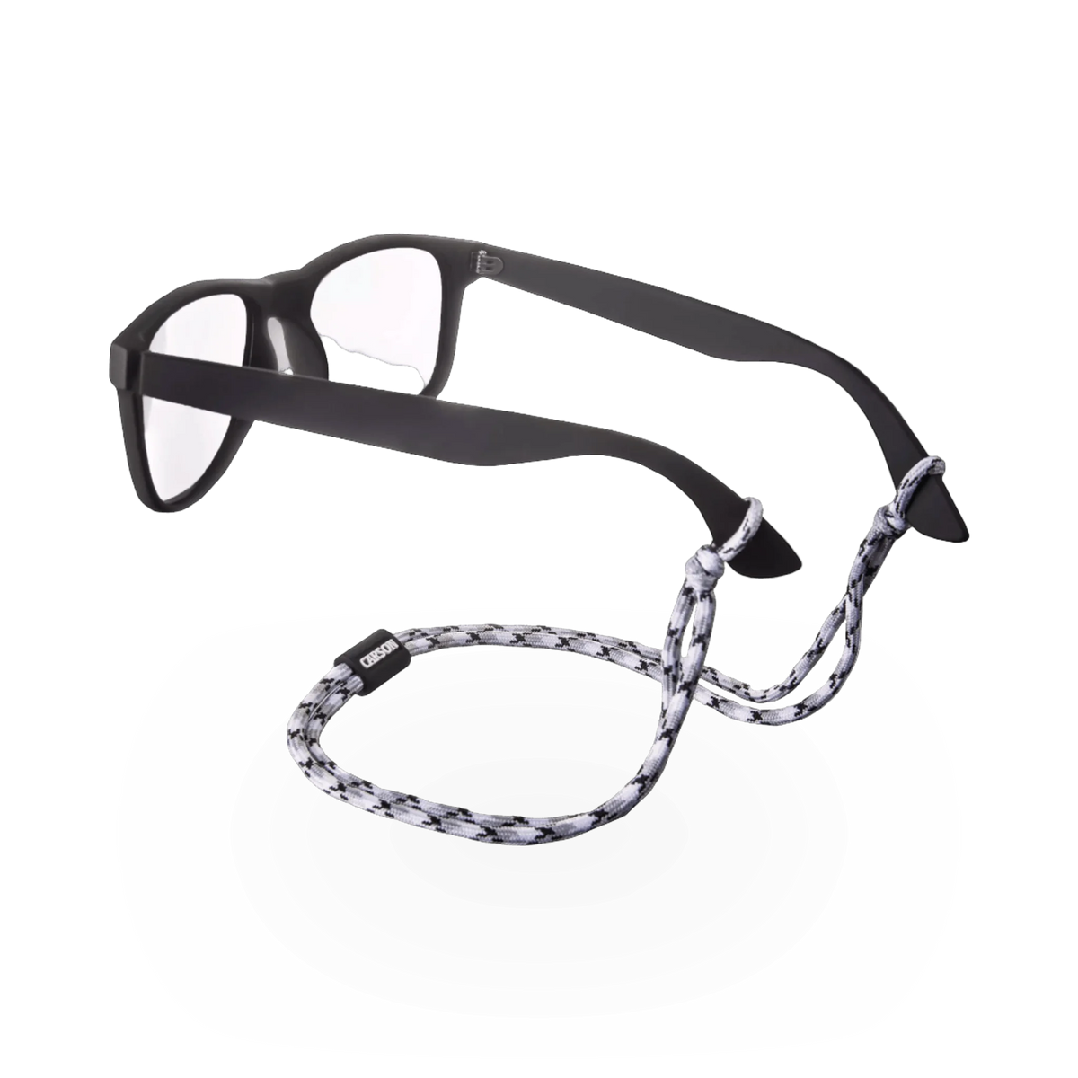 Carson safety eyewear floating retainer shown in black, designed to keep glasses secure and buoyant in water.