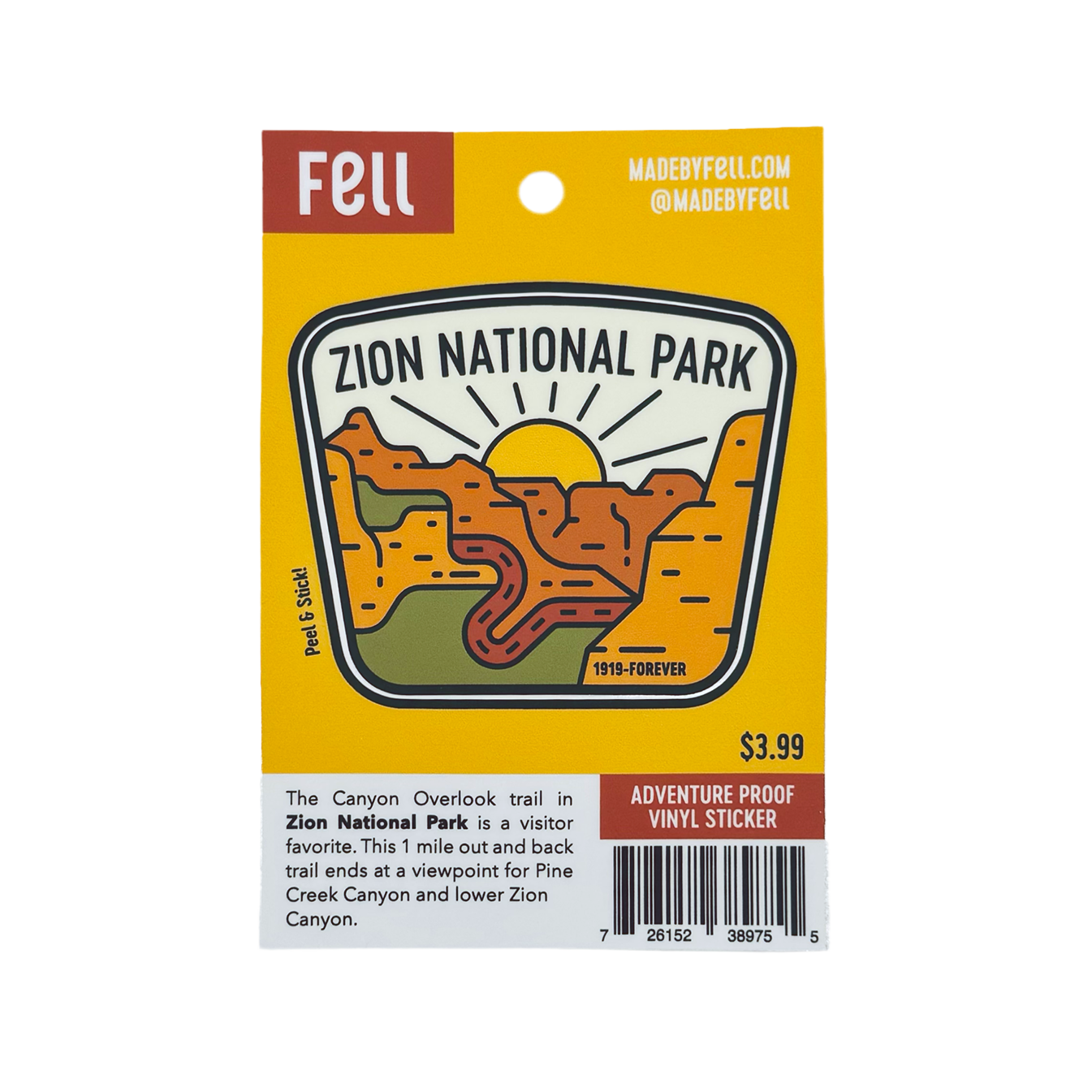 Sticker - Canyon Overlook Fell - Zion Natl Park Forever Project