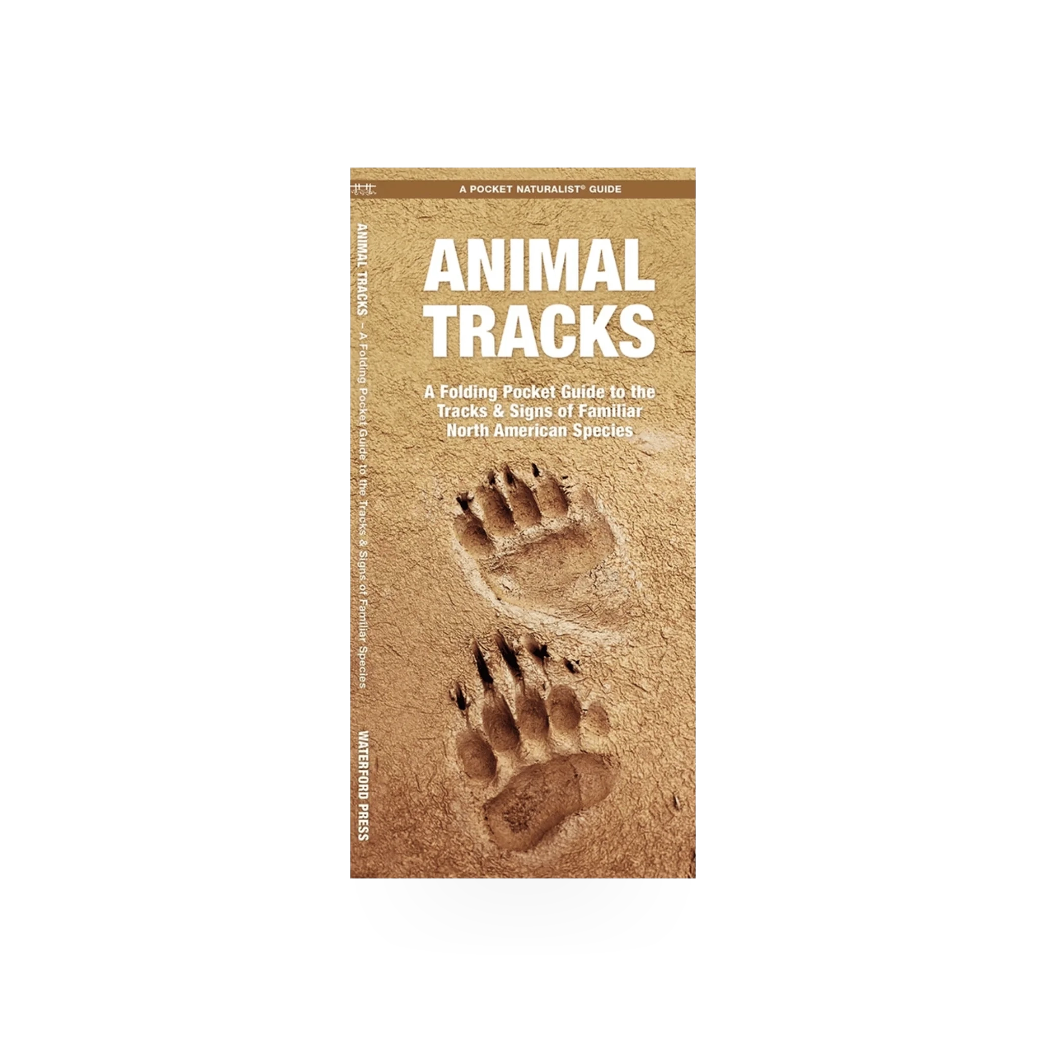 Folding pocket naturalist guide by Simon & Schuster showing animal tracks with illustrations and labels for wildlife identification.