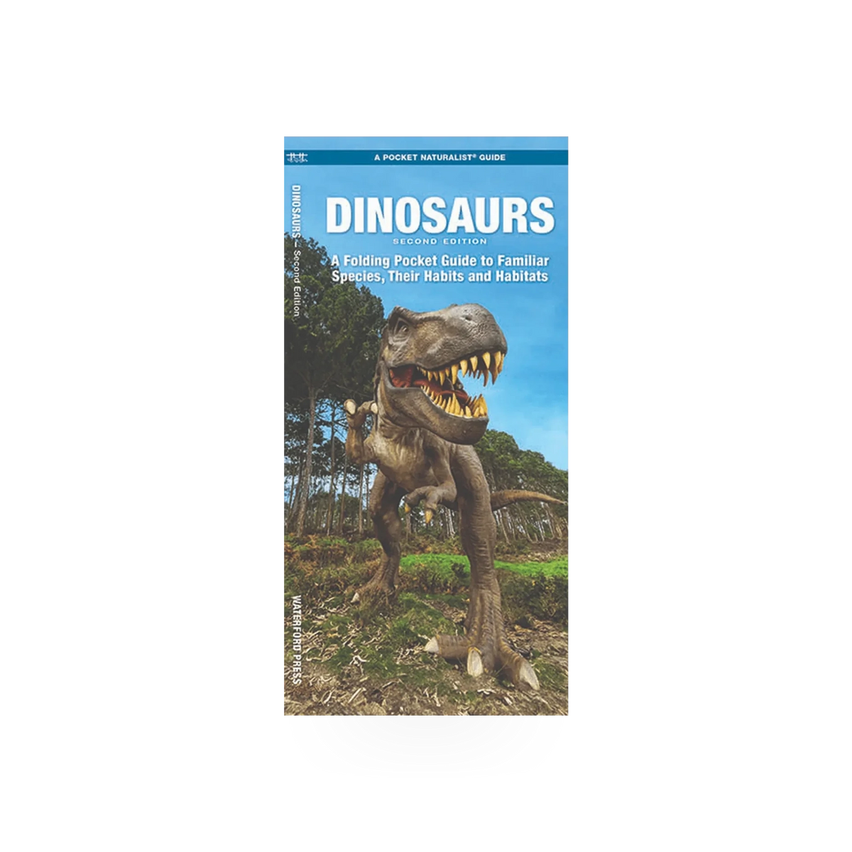 Foldable pocket guide to dinosaurs by Simon & Schuster, featuring colorful illustrations of various dinosaur species.