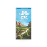Folding pocket Zion NP wildlife naturalist guide by Simon & Schuster, showing a detailed map and illustrations of local flora and fauna.